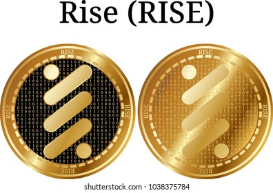 Set of physical golden coin Rise (RISE), digital cryptocurrency. Rise (RISE) icon set. Vector illustration isolated on white background.