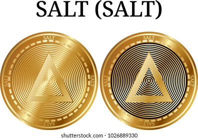 Set of physical golden coin SALT (SALT), digital cryptocurrency. SALT (SALT) icon set. Vector illustration isolated on white background.