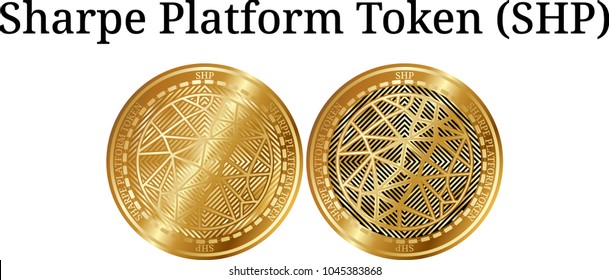 Set of physical golden coin Sharpe Platform Token (SHP), digital cryptocurrency. Sharpe Platform Token (SHP) icon set. Vector illustration isolated on white background.