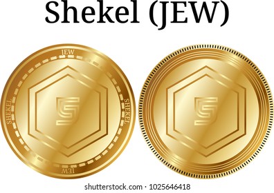 Set of physical golden coin Shekel (JEW), digital cryptocurrency. Shekel (JEW) icon set. Vector illustration isolated on white background.