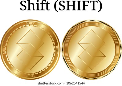 Set of physical golden coin Shift (SHIFT), digital cryptocurrency. Shift (SHIFT) icon set. Vector illustration isolated on white background.
