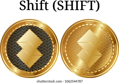 Set of physical golden coin Shift (SHIFT), digital cryptocurrency. Shift (SHIFT) icon set. Vector illustration isolated on white background.