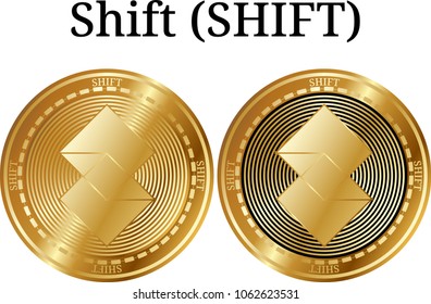 Set of physical golden coin Shift, digital cryptocurrency. Shift (SHIFT) icon set. Vector illustration isolated on white background.