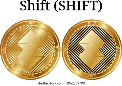 Set of physical golden coin Shift (SHIFT), digital cryptocurrency. Shift (SHIFT) icon set. Vector illustration isolated on white background.