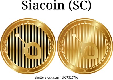Set of physical golden coin Siacoin (SC), digital cryptocurrency. Siacoin (SC) icon set. Vector illustration isolated on white background.