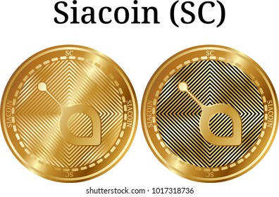 Set of physical golden coin Siacoin (SC), digital cryptocurrency. Siacoin (SC) icon set. Vector illustration isolated on white background.