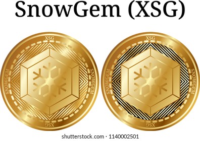 Set of physical golden coin SnowGem (XSG), digital cryptocurrency.  icon set. Vector illustration isolated on white background.