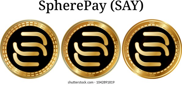 Set of physical golden coin SpherePay (SAY), digital cryptocurrency. SpherePay (SAY) icon set. Vector illustration isolated on white background.