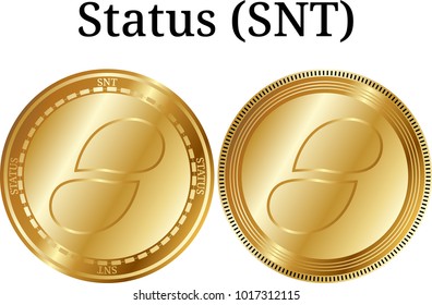 Set of physical golden coin Status (SNT), digital cryptocurrency. Status (SNT) icon set. Vector illustration isolated on white background.
