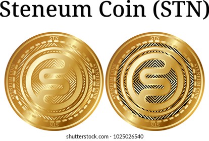 Set of physical golden coin Steneum Coin (STN), digital cryptocurrency. Steneum Coin (STN) icon set. Vector illustration isolated on white background.