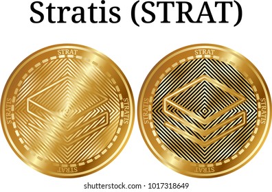 Set of physical golden coin Stratis (STRAT), digital cryptocurrency. Stratis (STRAT) icon set. Vector illustration isolated on white background.