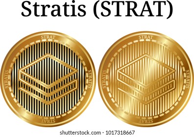 Set of physical golden coin Stratis (STRAT), digital cryptocurrency. Stratis (STRAT) icon set. Vector illustration isolated on white background.