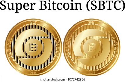 Set of physical golden coin Super Bitcoin (SBTC), digital cryptocurrency. Super Bitcoin (SBTC) icon set. Vector illustration isolated on white background.