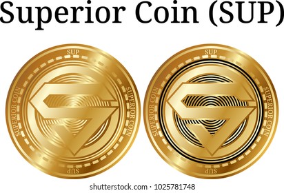 Set of physical golden coin Superior Coin (SUP), digital cryptocurrency. Superior Coin (SUP) icon set. Vector illustration isolated on white background.