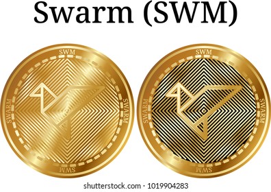 Set of physical golden coin Swarm (SWM), digital cryptocurrency. Swarm (SWM) icon set. Vector illustration isolated on white background.