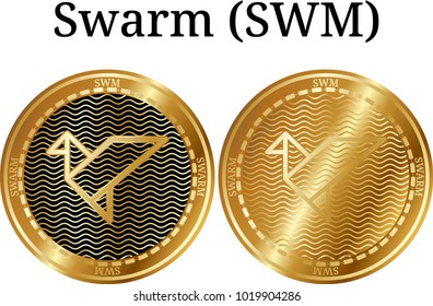 Set of physical golden coin Swarm (SWM), digital cryptocurrency. Swarm (SWM) icon set. Vector illustration isolated on white background.