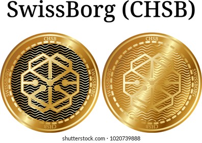Set of physical golden coin SwissBorg (CHSB), digital cryptocurrency. SwissBorg (CHSB) icon set. Vector illustration isolated on white background.