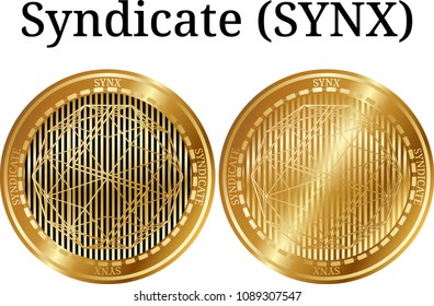 Set of physical golden coin Syndicate (SYNX), digital cryptocurrency. Syndicate (SYNX) icon set. Vector illustration isolated on white background.