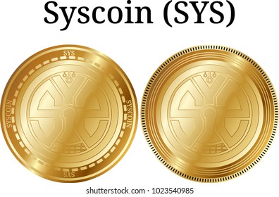 Set of physical golden coin Syscoin (SYS), digital cryptocurrency. Syscoin (SYS) icon set. Vector illustration isolated on white background.