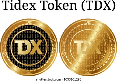 Set of physical golden coin Tidex Token (TDX), digital cryptocurrency. Tidex Token (TDX) icon set. Vector illustration isolated on white background.