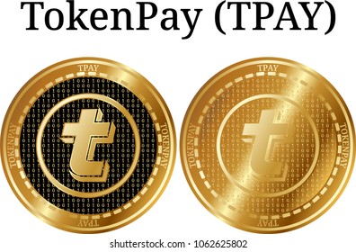 Set of physical golden coin TokenPay (TPAY), digital cryptocurrency. TokenPay (TPAY) icon set. Vector illustration isolated on white background.