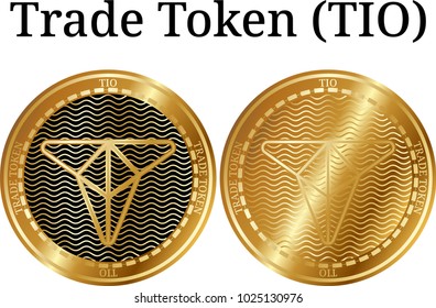 Set of physical golden coin Trade Token (TIO), digital cryptocurrency. Trade Token (TIO) icon set. Vector illustration isolated on white background.