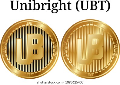 Set of physical golden coin Unibright (UBT), digital cryptocurrency. Unibright (UBT) icon set. Vector illustration isolated on white background.