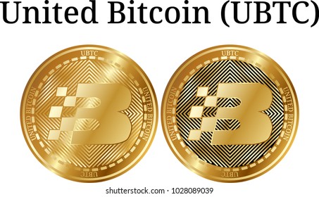 Set of physical golden coin United Bitcoin (UBTC), digital cryptocurrency. United Bitcoin (UBTC) icon set. Vector illustration isolated on white background.