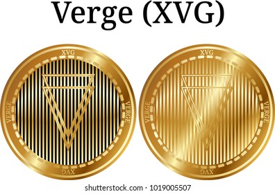 Set of physical golden coin Verge (XVG), digital cryptocurrency. Verge (XVG) icon set. Vector illustration isolated on white background.