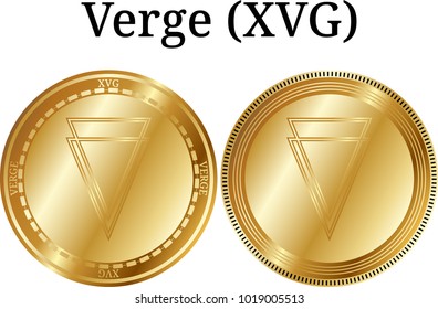 Set of physical golden coin Verge (XVG), digital cryptocurrency. Verge (XVG) icon set. Vector illustration isolated on white background.