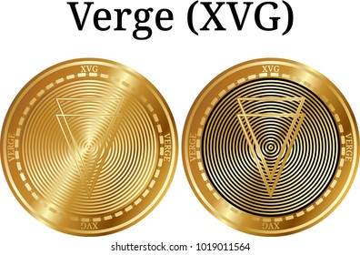 Set of physical golden coin Verge (XVG), digital cryptocurrency. Verge (XVG) icon set. Vector illustration isolated on white background.