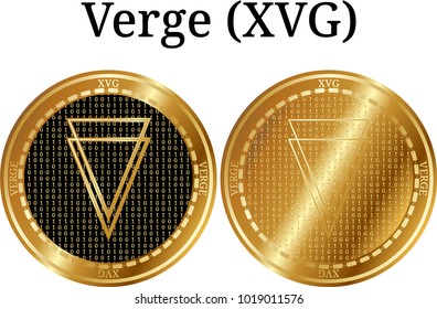 Set of physical golden coin Verge (XVG), digital cryptocurrency. Verge (XVG) icon set. Vector illustration isolated on white background.