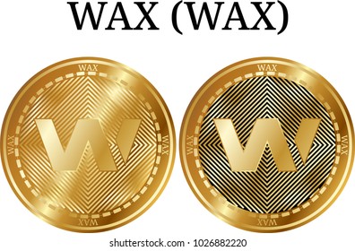 Set of physical golden coin WAX (WAX), digital cryptocurrency. WAX (WAX) icon set. Vector illustration isolated on white background.