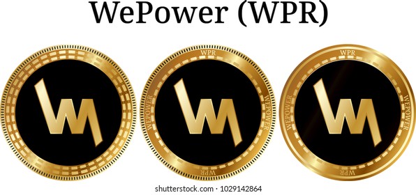 Set of physical golden coin WePower (WPR), digital cryptocurrency. WePower (WPR) icon set. Vector illustration isolated on white background.