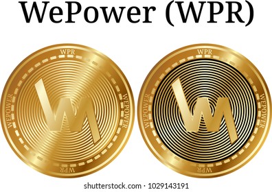 Set of physical golden coin WePower (WPR), digital cryptocurrency. WePower (WPR) icon set. Vector illustration isolated on white background.