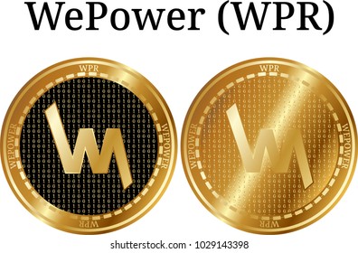 Set of physical golden coin WePower (WPR), digital cryptocurrency. WePower (WPR) icon set. Vector illustration isolated on white background.