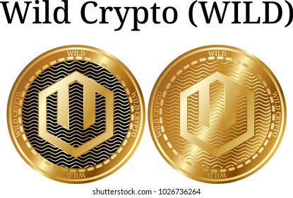Set of physical golden coin Wild Crypto (WILD), digital cryptocurrency. Wild Crypto (WILD) icon set. Vector illustration isolated on white background.