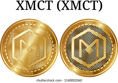 Set of physical golden coin XMCT (XMCT), digital cryptocurrency.  icon set. Vector illustration isolated on white background.