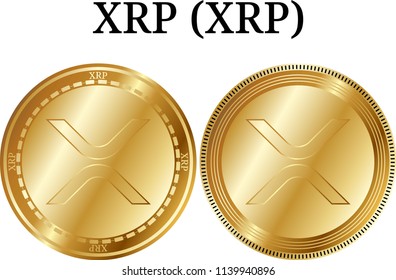 Set of physical golden coin XRP (XRP), digital cryptocurrency.  icon set. Vector illustration isolated on white background.