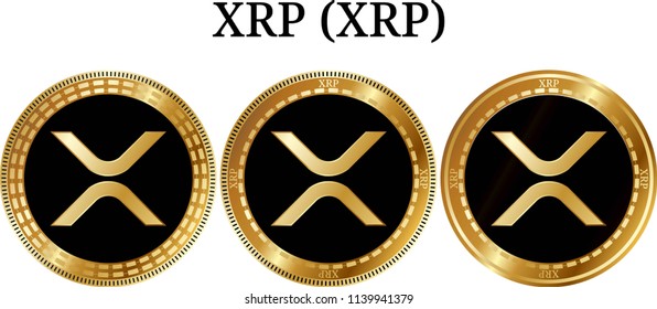 Set of physical golden coin XRP (XRP), digital cryptocurrency.  icon set. Vector illustration isolated on white background.