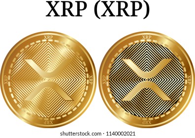 Set of physical golden coin XRP (XRP), digital cryptocurrency.  icon set. Vector illustration isolated on white background.