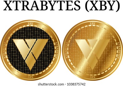 Set of physical golden coin XTRABYTES (XBY), digital cryptocurrency. XTRABYTES (XBY) icon set. Vector illustration isolated on white background.