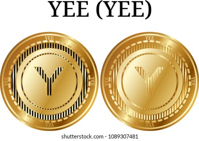 Set of physical golden coin YEE (YEE), digital cryptocurrency. YEE (YEE) icon set. Vector illustration isolated on white background.