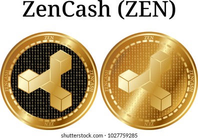 Set of physical golden coin ZenCash (ZEN), digital cryptocurrency. ZenCash (ZEN) icon set. Vector illustration isolated on white background.