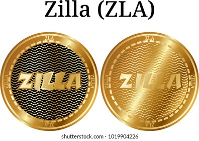 Set of physical golden coin Zilla (ZLA), digital cryptocurrency. Zilla (ZLA) icon set. Vector illustration isolated on white background.