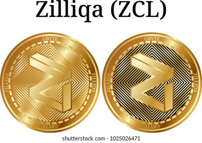 Set of physical golden coin Zilliqa (ZIL), digital cryptocurrency. Zilliqa (ZIL) icon set. Vector illustration isolated on white background.