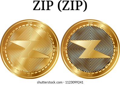 Set of physical golden coin ZIP (ZIP), digital cryptocurrency.  icon set. Vector illustration isolated on white background.