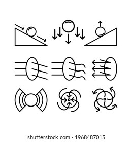 Set of Physics basic icon. outline style icon set or icon pack with basic license.Suitable for web mobile app, presentation, printing and Other. Design Vector Icon Illustration