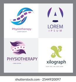 Conjunto de Fisioterapia Logo Design Collection. Saúde Humana, Psicologia Mente Saudável Terapia Massagem Bem-Estar Tratamento Ícone Modelo