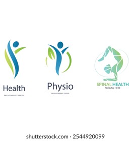 Set of Physiotherapy Logo Design Collection. Human Health Care, Psychology Healthy Mind Theraphy Massage Wellness Treatment Icon Template